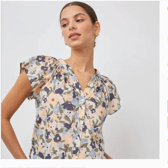 RAILS Alena Mod Floral V-Neck Button Down Short Sleeve Shirt Size Small - Picture 7 of 9